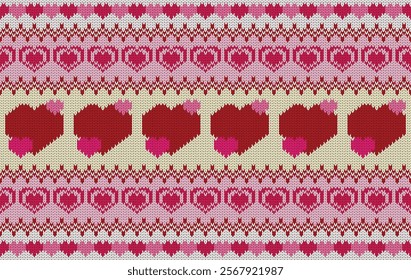 Knitted pattern seamless fabric Valentine day. traditional knitted pattern vector heart colorful. Designed for fabric ,background ,wallpaper ,valentine ,clothing ,knitted pattern ,embroidery ,textile