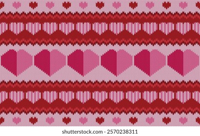 Knitted pattern seamless fabric Valentine day. traditional knitted pattern vector heart style. Designed for valentine day , background ,wallpaper ,clothing ,knitted pattern ,fabric ,embroidery ,ethnic