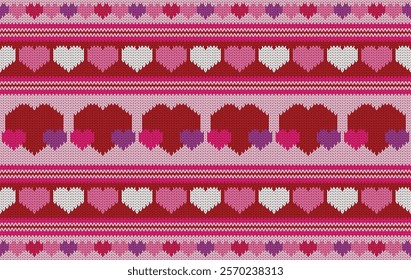 Knitted pattern seamless fabric Valentine day. traditional knitted pattern vector triple heart. Designed for valentine ,background ,wallpaper ,clothing ,knitted pattern ,fabric ,embroidery ,textile