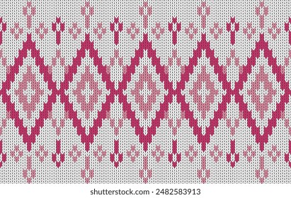 Knitted pattern seamless fabric white-red color tone. traditional knitted pattern vector ethnic style. Designed for background ,wallpaper ,carpet ,clothing ,knitted pattern ,fabric ,pixel art ,textile