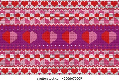 Knitted pattern seamless heart Valentine day. traditional knitted pattern vector heart design. Designed for background ,wallpaper ,valentine day ,clothing ,knitted pattern ,fabric ,embroidery ,textile