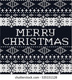 Knitted pattern sweater background, christmas. black and white vector