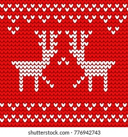Knitted Pattern Sweater Design. Wool Knit Texture with Deer.
