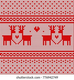 Knitted Pattern Sweater Design. Wool Knit Texture with Deer.
