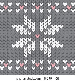 Knitted pattern with typical christmas sweater ornament on grey background. Vector texture.