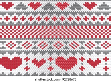 Knitted pattern vector with hearts