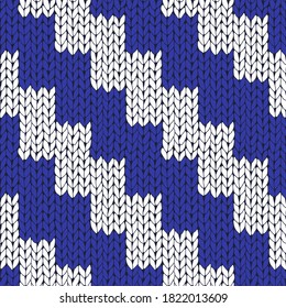  Knitted pattern Vector illustration. Hand drawing seamless pattern.. White-blue geometric ornament.