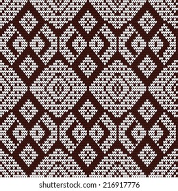 knitted pattern. Knitted vector seamless delicate pattern with simple ethnicity motif