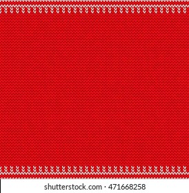 Knitted pattern. Xmas Design Like Red Jumper. Vintage Card. Place For Text. Vector Illustration.