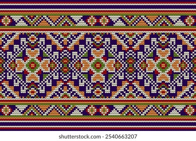 Padrão tricotado,padrão floral tricotado,padrão oriental étnico geométrico,ilustração vetorial,estilo asteca,bordado de ponto de cruz de fundo abstrato.flor.design para textura,tecido,roupas,impressão.
