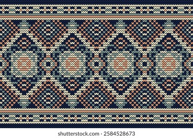 Knitted pattern,knitted flower pattern cross stitch floral,vector illustration,geometric ethnic pattern,Aztec style,abstract background.design for texture,fabric,clothing,decoration,scarf,print,rug.
