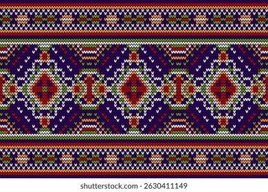 Knitted pattern,knitted flower pattern cross stitch floral,vector illustration,geometric ethnic pattern,Aztec style,abstract background.design for texture,fabric,clothing,decoration,scarf,print,rug.