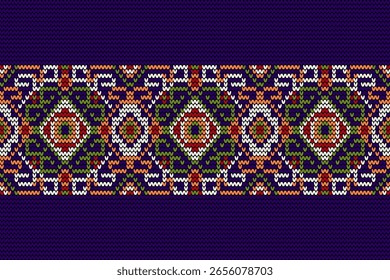 Patrón de punto, patrón de flores de punto punto punto de cruz floral, Ilustración vectorial, patrón étnico geométrico, estilo azteca, fondo abstracto. diseño para textura, tela, ropa, decoración, bufanda, impresión, alfombra