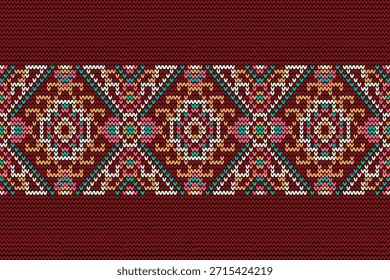 Patrón de punto, patrón de flores de punto punto punto de cruz floral, Ilustración vectorial, patrón étnico geométrico, estilo azteca, fondo abstracto. diseño para textura, tela, ropa, decoración, bufanda, impresión, alfombra