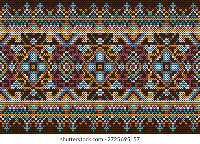 Patrón de punto, patrón de flores de punto punto punto de cruz floral, Ilustración vectorial, patrón étnico geométrico, estilo azteca, fondo abstracto. diseño para textura, tela, ropa, decoración, bufanda, impresión, alfombra.