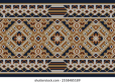 Knitted pattern,knitted flower pattern on brown background,vector illustration,geometric ethnic pattern,Aztec style,abstract background.design for texture,fabric,clothing,decoration,scarf,print,rug.