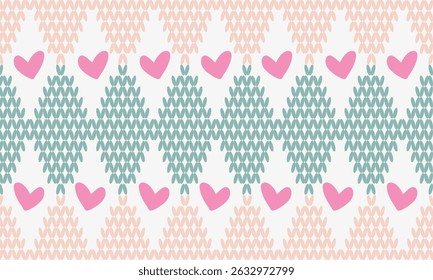 Knitted patterns hearts, abstract backgrounds  flower elements hand drawn vector illustration.Abstract seamless pattern line hearts,Festival colorful background. Wallpaper for wrapping paper,fabric.