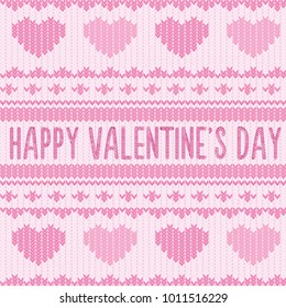 Knitted patterns with hearts. Happy Valentine's Day. Fashion textile and fabric.