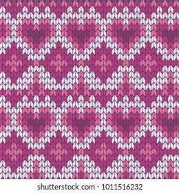 Knitted patterns with hearts. Happy Valentine's Day. Fashion textile and fabric.