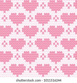 Knitted patterns with hearts. Happy Valentine's Day. Fashion textile and fabric.