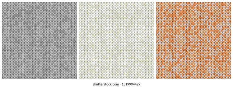 Knitted Patterns Set. Realistic samples backgrounds. Geometric ornaments, scandinavian sweaters cable stitch texture. Decorative design elements gift paper, packet, greeting cards. Vector illustration