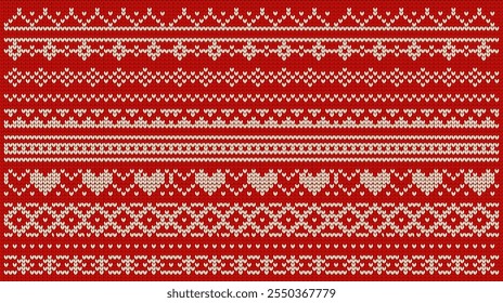 Knitted patterns for ugly sweaters decor vector illustrations set on red background. New Year holiday winter clothing design elements collection