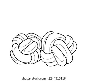 Knitted pillows made of thick yarn. Black and white vector image. Coloring.