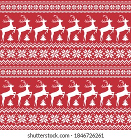 Knitted, pixel Christmas and New Year pattern . Wool Knitting Sweater Design. Wallpaper wrapping paper textile print.