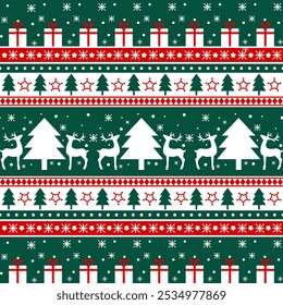 Knitted, pixel Christmas and New Year pattern . Wool Knitting Sweater Design. Wallpaper wrapping paper textile print.