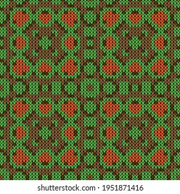 Knitted plaid seamless pattern. Vector illustration  Colors: Persimmon, McKenzie, Baker's Chocolate, Lime Green