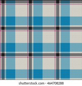 Knitted Plaid Tartan Pattern Black Blue White