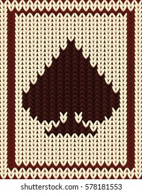 Knitted  poker card spade, vector illustration