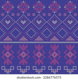 Knitted print. Christmas seamless vector background. Colorful knitted sweater texture. Drawing of a woolen pullover. Traditional sweater knitting design.