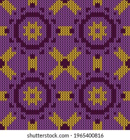 Knitted print seamless pattern. Vector illustration  Colors: Gold Tips, Electric Purple, Tyrian Purple