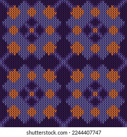 Сhristmas Knitted print seamless pattern. Vector illustration  Colors: Tahiti Gold, Slate Blue, Daisy Bush, Jagger