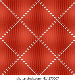 Knitted Rad and White Seamless Pattern with Ornament. Traditional Christmas and New Year Design Background. Knitting Sweater Design. Fabric Knit Texture. Vector Illustration.