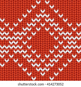 Knitted Rad and White Seamless Pattern with Ornament. Traditional Christmas and New Year Design Background. Knitting Sweater Design. Fabric Knit Texture. Vector Illustration.