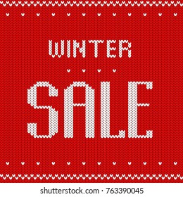 Knitted red background. Christmas sale. Seamless pattern