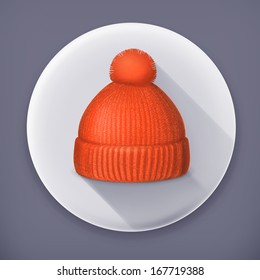 Knitted red cap, long shadow icon