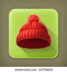 Knitted red cap, long shadow icon