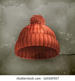 Knitted red cap old style vector