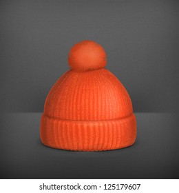 Knitted red cap, vector