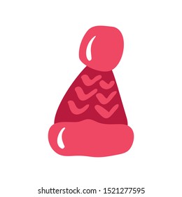 Knitted red cap, vector illustration scandinavian style isolated on white background