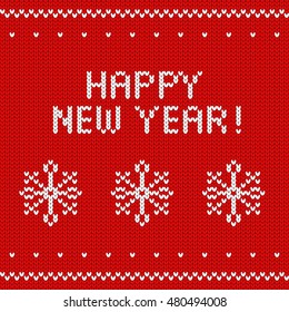 Knitted red Christmas background. Happy New Year 2019. Seamless pattern