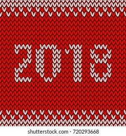 Knitted red Christmas background. Happy New Year 2018. New Year Seamless Knitted Pattern with number 2018. Knitting Sweater Design.