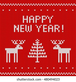 Knitted red Christmas background. Seamless pattern. 