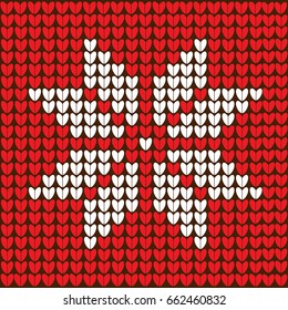 Knitted red Christmas background with snowflake