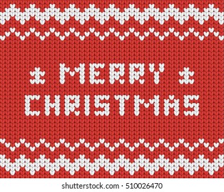 Knitted red Christmas pattern, Christmas greeting card, seamless pattern