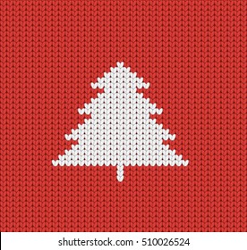 Knitted red Christmas pattern wiht Christmas tree, Christmas greeting card, seamless pattern