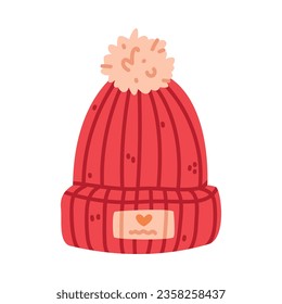 Knitted Red Hat as Warm Autumn Head Wear Vector Illustration